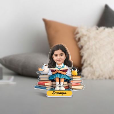 Personalized Bookworm Girl Bobblehead Caricature with Battery Powered Moving Head Feature Unique Gift for Students, Book Lovers, and Readers Study Room Table Decor